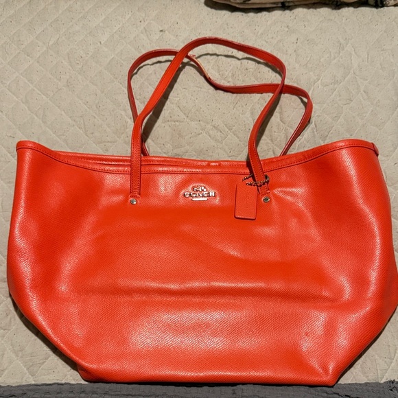 Coach Vibrant Red/Orange Leather Tote - Picture 1 of 3